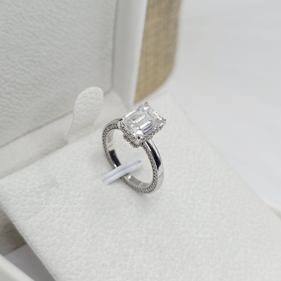 3CTW Moissanite Emerald Cut Engagement Ring . Solid S925 Silver - Picture 9 of 9